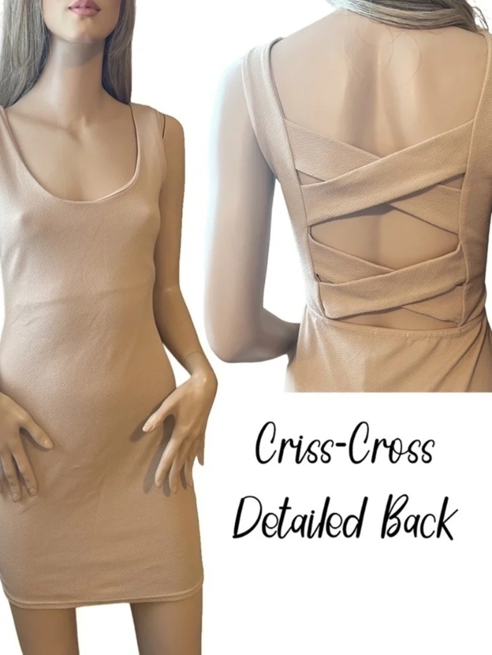 Boohoo Isla Dress Bodycon Criss Cross Bondage Back Sexy Plunge Neckline UK